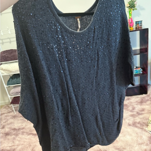Free People Black Sequin Blouse - Picture 1 of 5